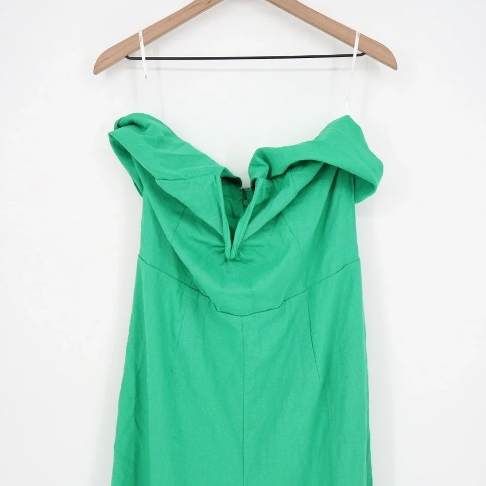 Lulus Sunshine Aura Strapless Jumpsuit Womens XL Green Lined Linen Tie-Front
